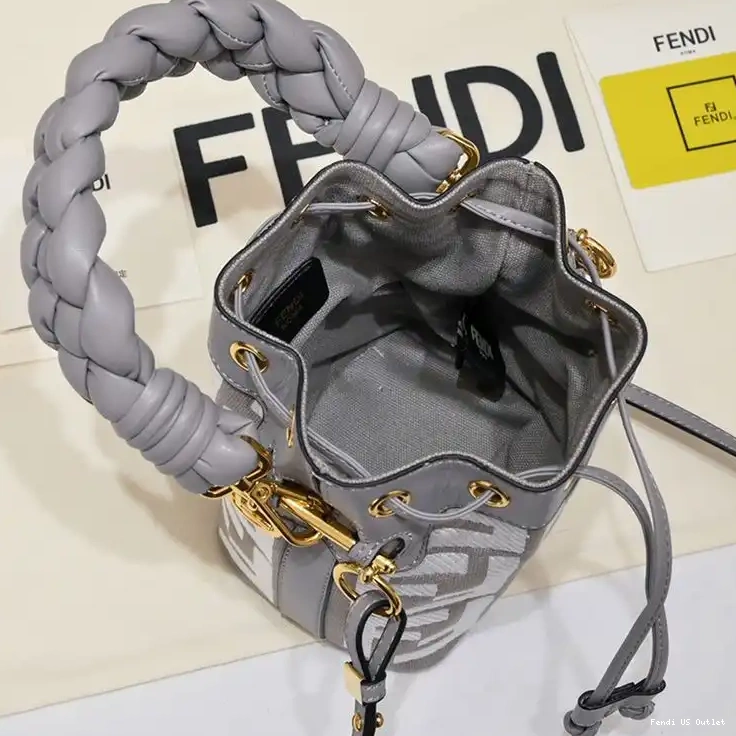 Affordable Mini Mon Motif FF Tresor Handle Canvas Grey with Bucket Bag In Woven Fendi 0324 HOT SALE